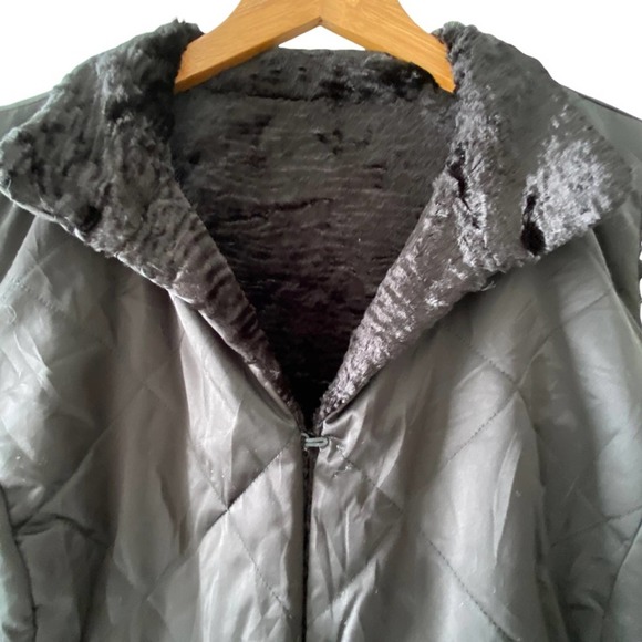 Faux Fur Vest 2X Full Zip Quilted Warm Plus Black - Picture 2 of 14